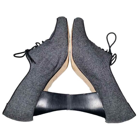 Liz Claiborne Heels Womens 7.5 Sabrina Pump Grey Wool Fabric Lace Up Almond Toe - Picture 5 of 9
